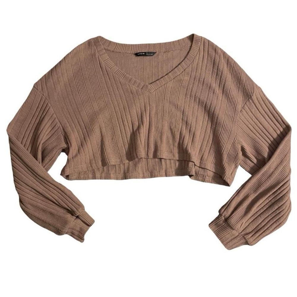 Shein ribbed crop V neck sweater